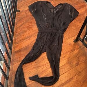 Zero + Maria Cornejo Navy Satin Metallic Cut Off Sleeve Jumper Size 6